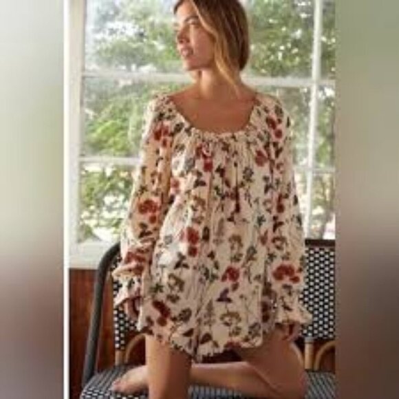 Anthropologie Puff Sleeve Wild Flowers Romper Smocked Oversized Size Small - Picture 2 of 9